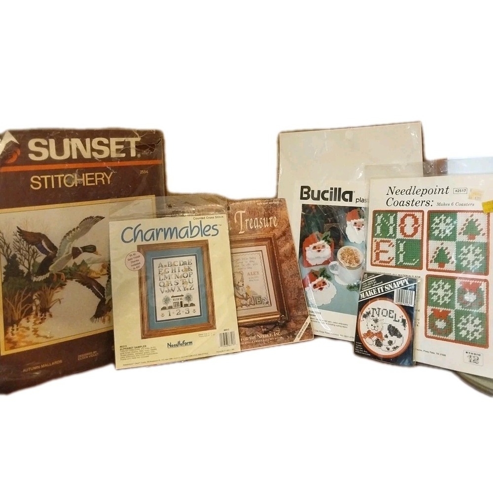 Lot of 6 Counted Cross Stitch, Christmas Needlepoint, Sunset Stitchery  Mallards